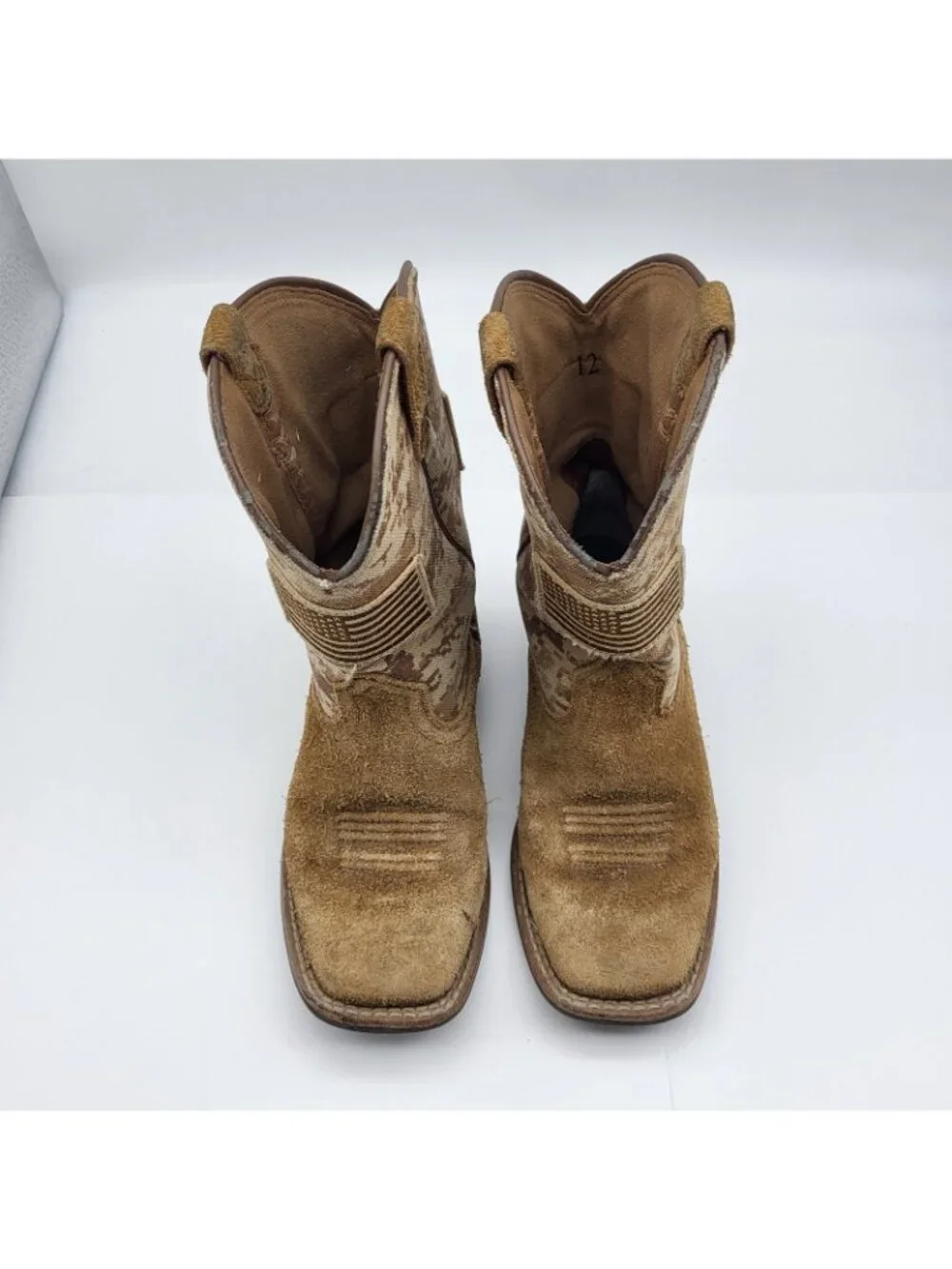 Ariat Patriot Flag Western Kids Cowboy Sand Camo Brown Suede Boots Youth Size 12